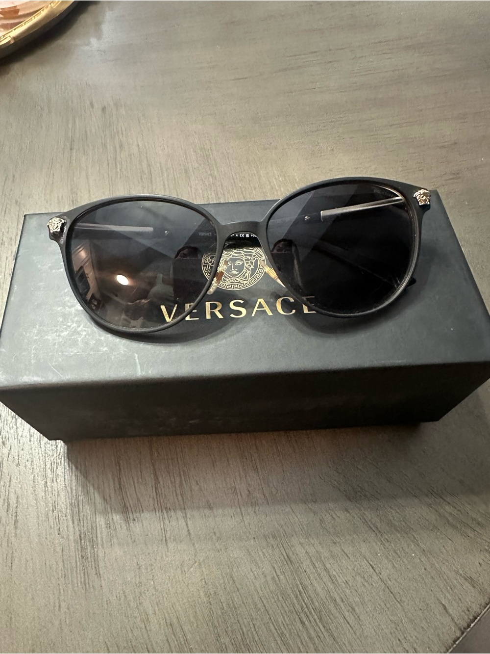 Versace Black Sunglasses with Gold Medusa Accents